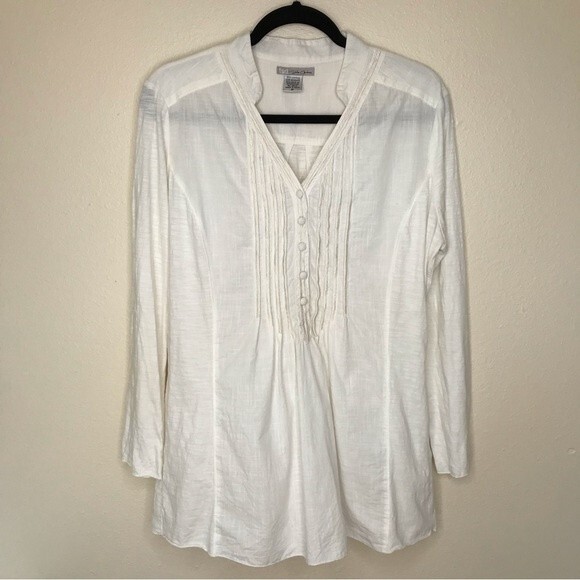 tsd by Stella Carakasi Long Sleeve Pin Tucks 100% Cotton Ivory Popover Medium - Picture 12 of 13
